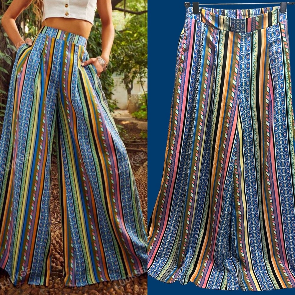 LUUKSE Multicolor Striped Wide-Leg Pants Size S